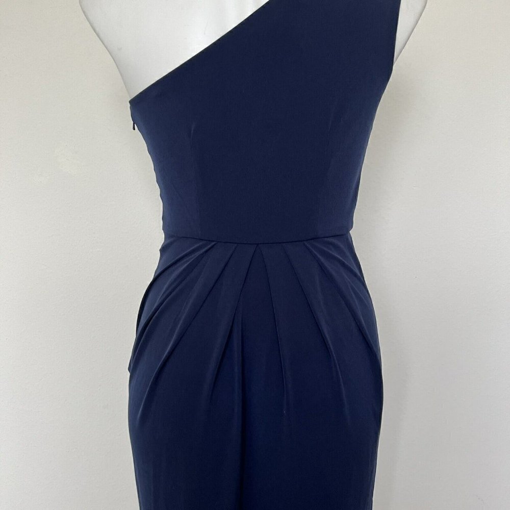 Max and Cleo Navy Blue One Shoulder Ruffle Cocktail Wedding Guest Dress Size 4 - Picture 11 of 14